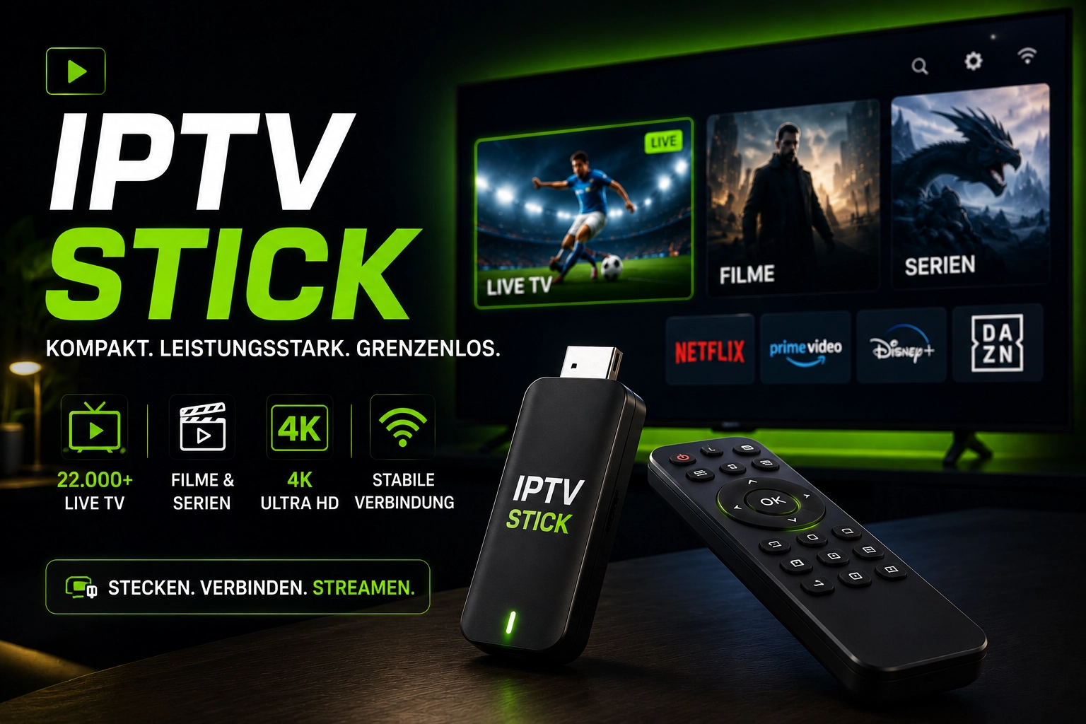IPTV Stick am HDMI-Anschluss eines Fernsehers in Deutschland